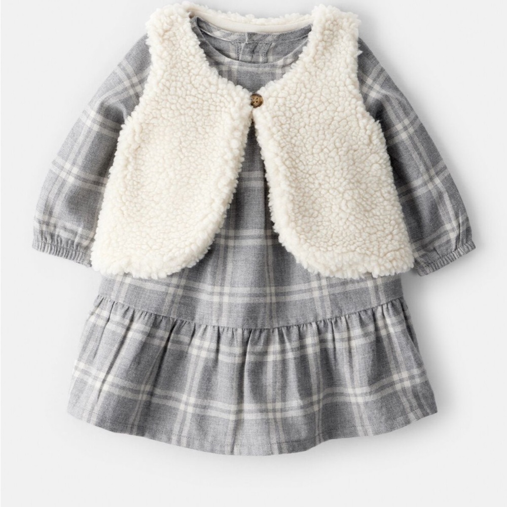 Carter's Gray Plaid Dress with Cream Vest
